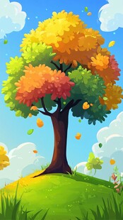 秋日彩树 草地上的绚丽风景