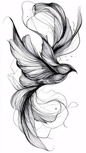 抽象飞鸟线条艺术插画