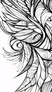 黑白线条羽毛装饰图案