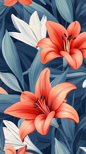 橙白百合与叶的精美图案