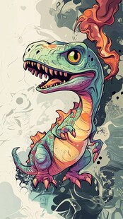 卡通喷火小恐龙插画