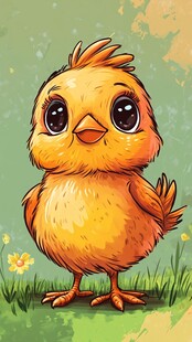 可爱小黄鸡站在绿草地上