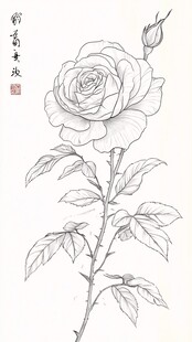 白描月季花图