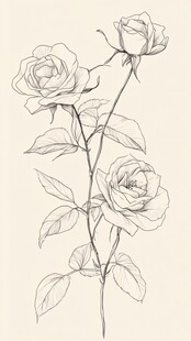 手绘素描玫瑰花卉图