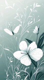 梦幻白蝶与花草的清新图景