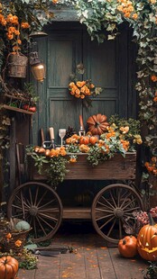 秋日南瓜装点的复古庭院