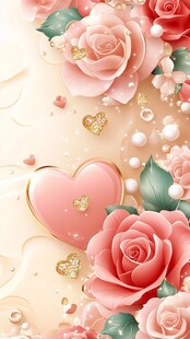 浪漫粉色玫瑰爱心花卉图