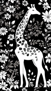 长颈鹿与花卉图案插画