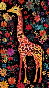 长颈鹿置身绚烂花丛中