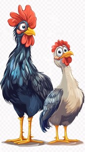 可爱卡通公鸡母鸡形象
