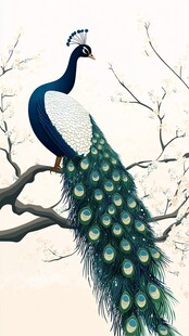 枝头孔雀展绚丽尾羽