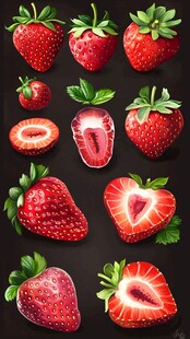 新鲜草莓多样形态展示