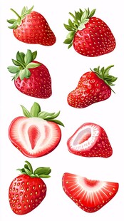 多样草莓形态插画素材