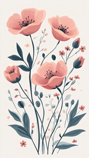 粉色花卉插画 清新自然风