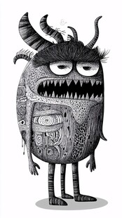 黑白搞怪独眼怪兽插画