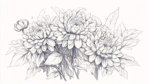 手绘菊花花卉线稿图