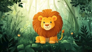 森林中的可爱小狮子