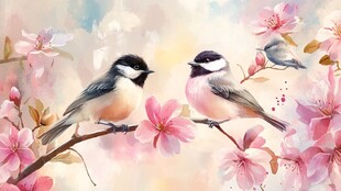 春日花鸟图 双雀栖于花枝