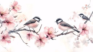 枝头双雀伴繁花