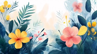 梦幻花卉插画背景图