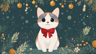 圣诞萌猫戴红领饰