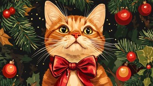 圣诞橘猫戴领结装饰图