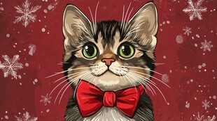 圣诞萌猫戴红领结