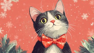 圣诞萌猫戴红领结迎佳节