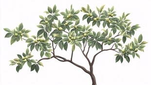 绿叶繁茂的树木插画