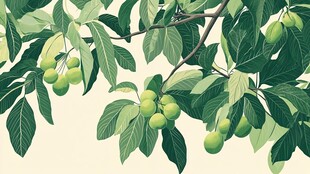 枝头青果伴绿叶