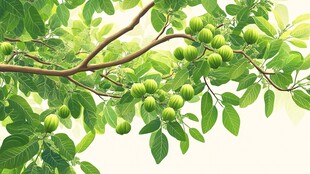 枝头青果与繁茂绿叶