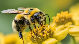 蜜蜂采蜜于明艳黄花间