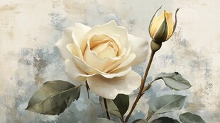 米白色玫瑰与花苞的美景