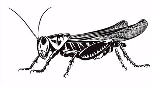 黑白手绘风的蚂蚱插画