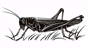 草丛中的黑色蝗虫剪影