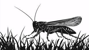 草丛中的黑蟋蟀剪影
