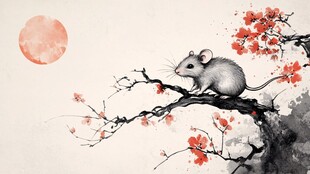 月下鼠栖花枝图