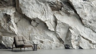 岩石墙前的舒适休闲沙发