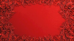 红色花卉边框背景图