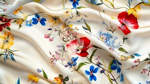 花卉印花丝绸面料特写