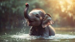 小象水中嬉戏乐开怀