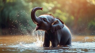 小象水中嬉戏欢乐瞬间