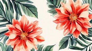 两朵橙花配绿叶插画