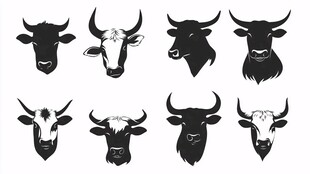 多样牛头图标集合