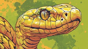 金黄蟒蛇特写插画