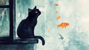 黑猫望鱼 梦幻治愈场景