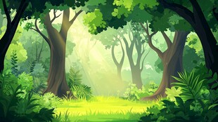 阳光洒落的静谧森林