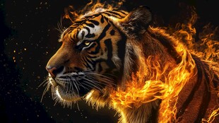 火焰环绕的威猛老虎