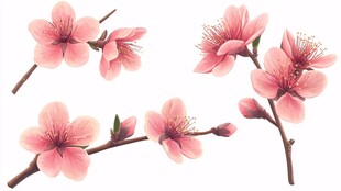 粉嫩桃花枝插画素材