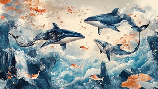 梦幻海洋中的鲸群遨游